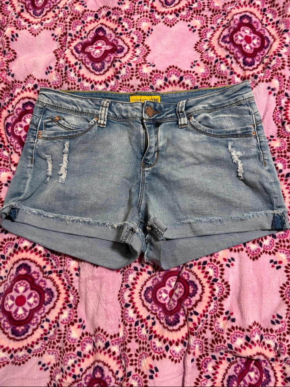 YMI Light Blue Distressed Denim Roll-Hem Shorts
